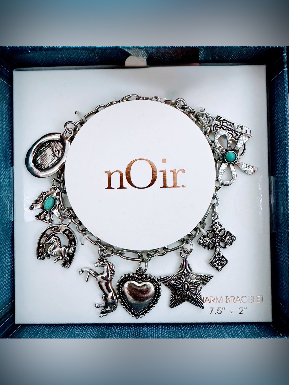 Western Bracelet nOir Jewelry Silver Charm Bracelet with Turquoise Accents